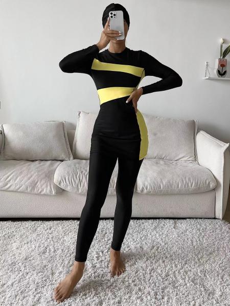 Buy cheap Yellow Stitching Muslim Swimsuit For Ladies Conservative Modest Islamic Swimwear Beach from wholesalers