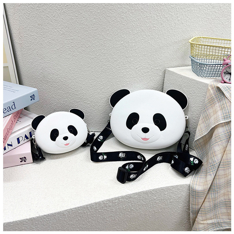 Panda Durable Silicone Pencil Case For Kids Crossbody Purse Bag Shoulder Handbag Coin Wallet Bag Makeup Storage Bag