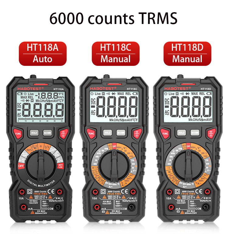 HT118C Automatic Digital Multimeter 1000V Resistance Capacitance Double Color Back Light