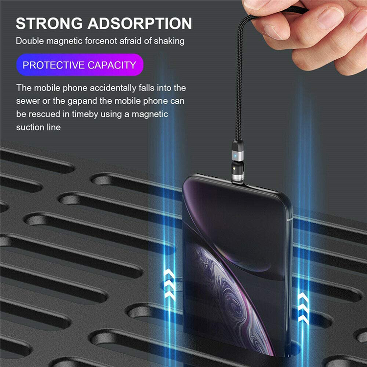 Fast Charger Phone Accessories 540 Degree Rotation 3 in 1 Micro Type C Magnetic USB Data Charging Cable