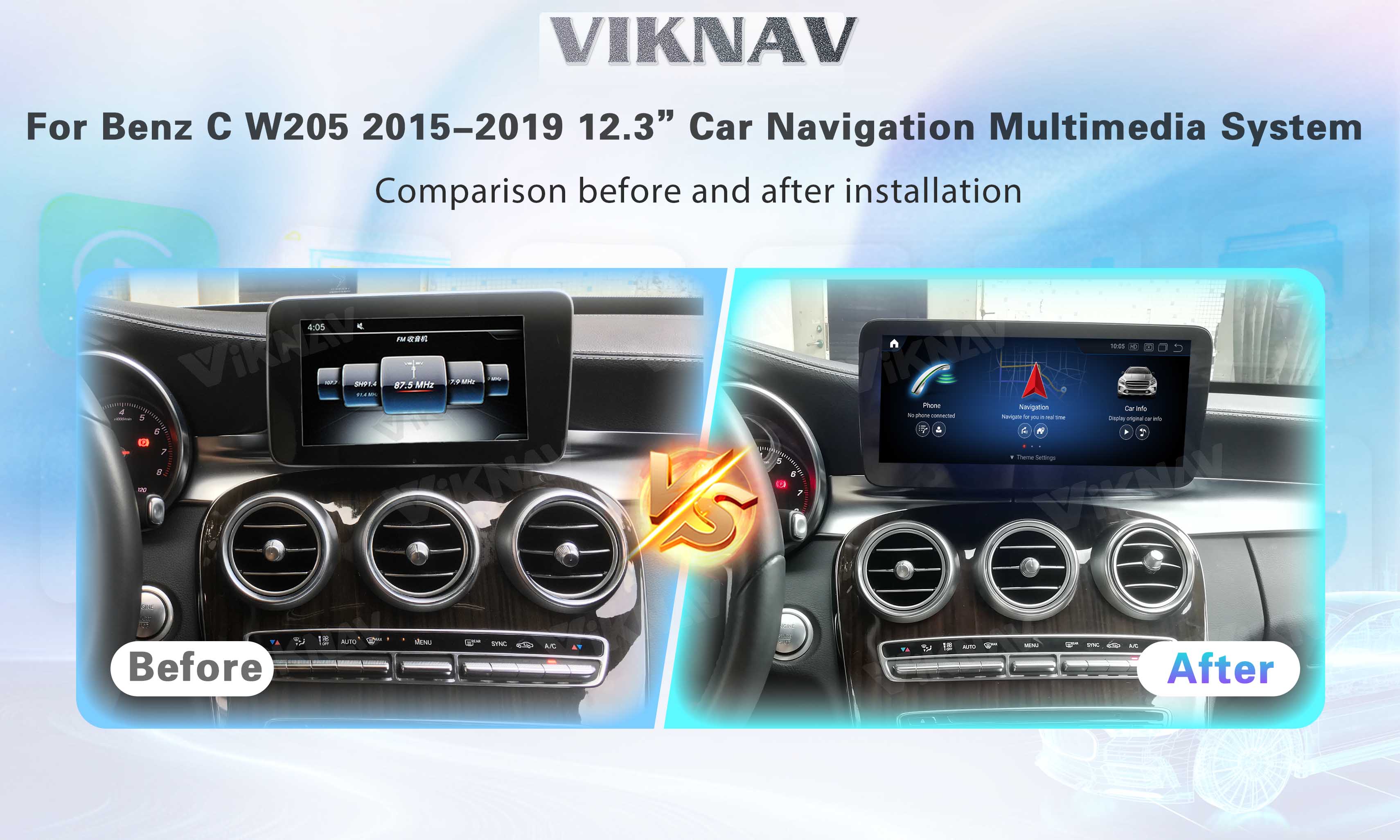 Viknav 12.3 Inch Android Car For Mercedes Benz C W205 GLC X253 V W447 X 2015-2019 With Screen Player GPS 2Din (NTG5.0)