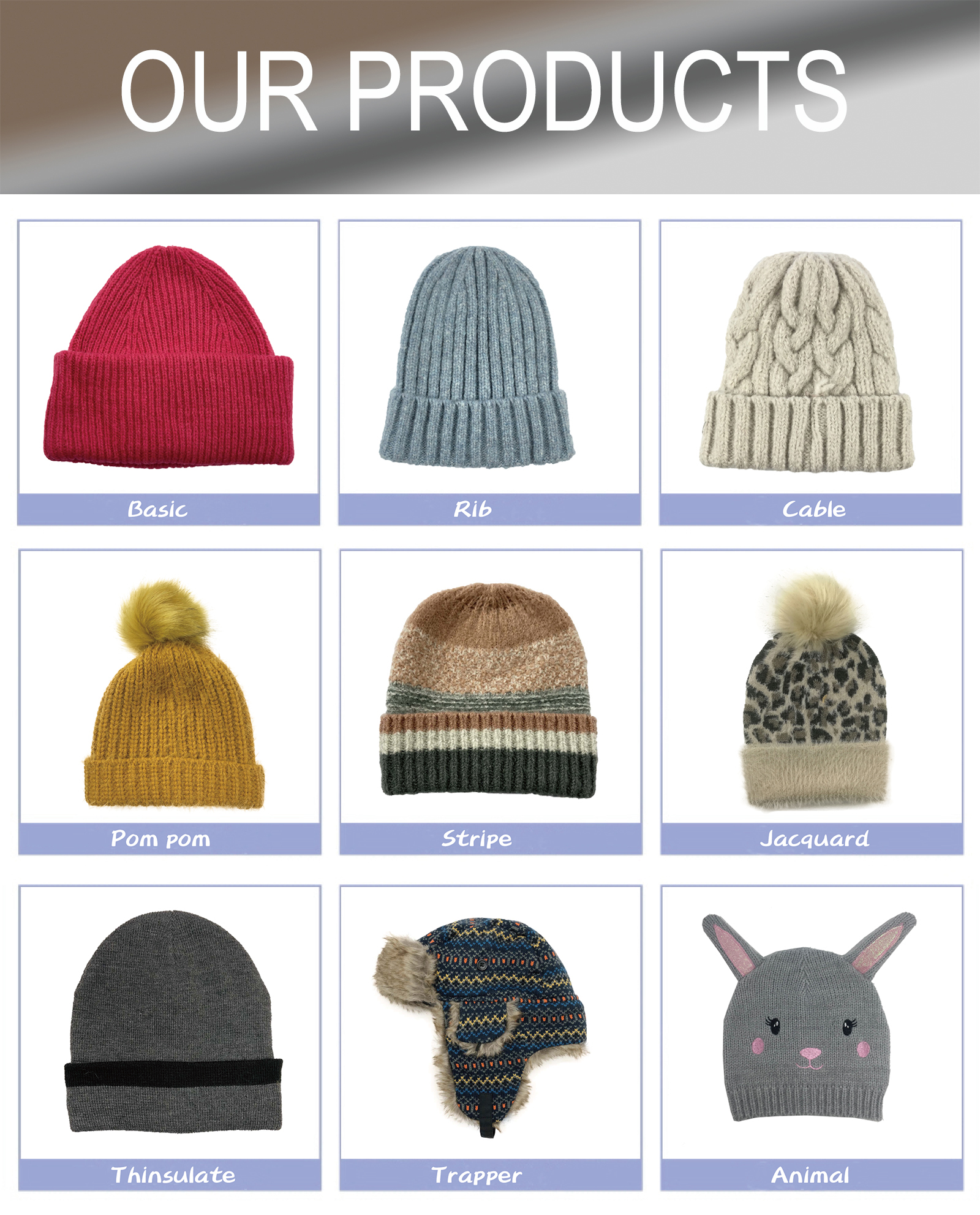 Custom Cloud Design 56cm Knit Beanie Hats Soft Wear