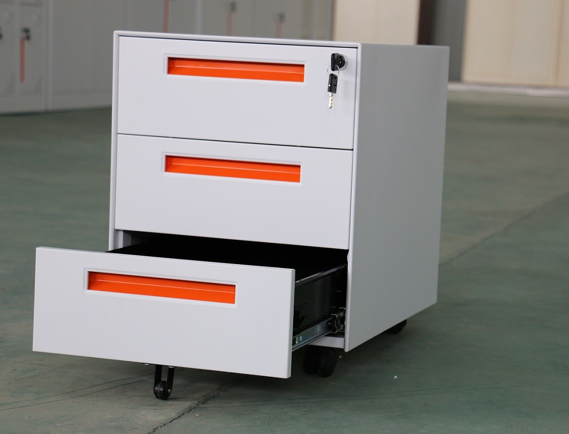Smooth 3 Drawer Mobile Pedestal File Cabinet Cold Rolling Steel Plate