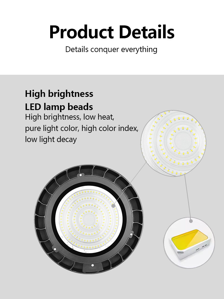 KCD Super Market High Lumen Engineering Industry Lighting IP65 100W 150W 200W 3000k Long Life UFO LED Light High Bay