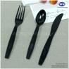 Buy cheap 7 Inch Black Plastic Cutlery Set 4 In 1-Disposable Plastic Cutlery-black fork Knife Spoon pre wrapped plastic cutlery from wholesalers