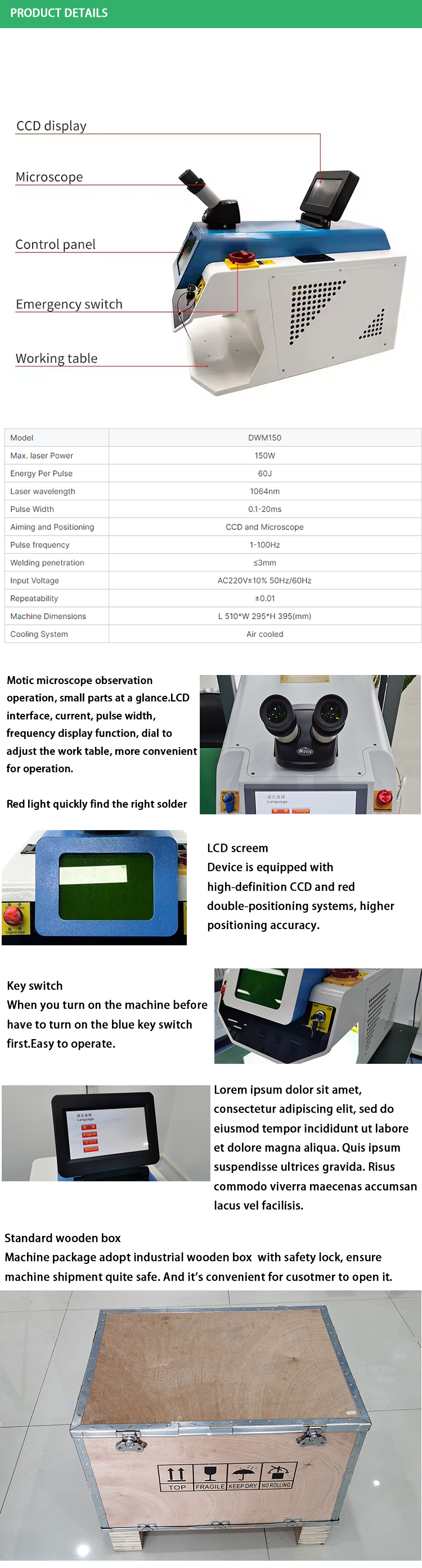 Desktop 200W Handheld Soldering Laser Jewelry Welding Machine with 300J Single Pulse Energy