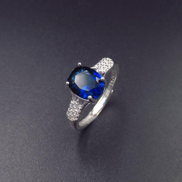Buy cheap Real Silver Cubic Zirconia Rings Stores / Ladies Blue Gemstone Rings from wholesalers