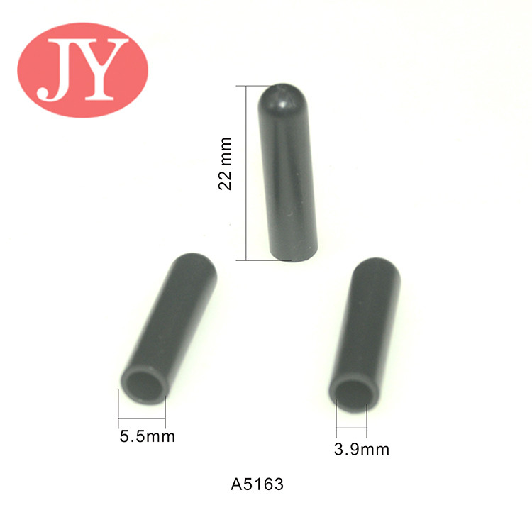 Jiayang aglet Debossed logo matte black color tube shape ABS plastic tipping plastic aglets