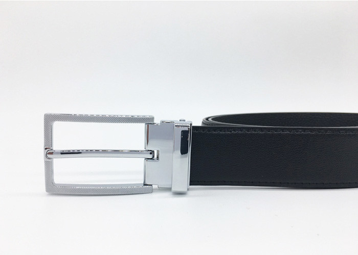 Business And Casual Mens Leather Dress Belt Curved Strap With Metal Tip Buckle