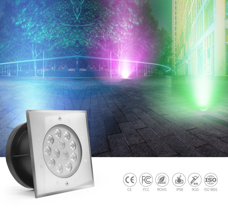 9W Flat Waterproof DMX512 Control RGB Color IP68 Led Landscape Light Square Light