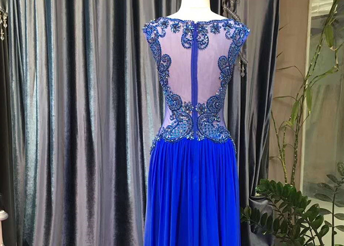 Red Blue A Line Ball Gown / Lace Perspective Chiffon Evening Dress Sleeveless