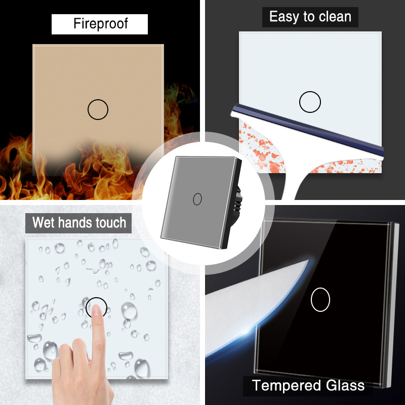EU Standard 86 Type Tempered Glass Panel Main Switch 433.92MHZ Wireless Remote Switch for Smart Home Devices