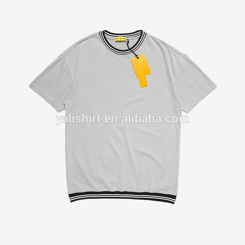 OEM high quality summer new striped rib campus style European American men's short sleeved casual T-shirt