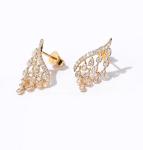 18K Gold Feather Diamond Stud Earrings 2.0g Art Deco Engagement Earring