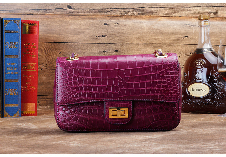 Luxury Genuine Crocodile Belly Skin Gold Hardware Lady Evening Flap Purse Alligator Leather Women Single Shoulder Bag