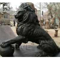 Buy cheap Large Black Bronze Lion Statue Metal Animal Garden Decoration With Ball product