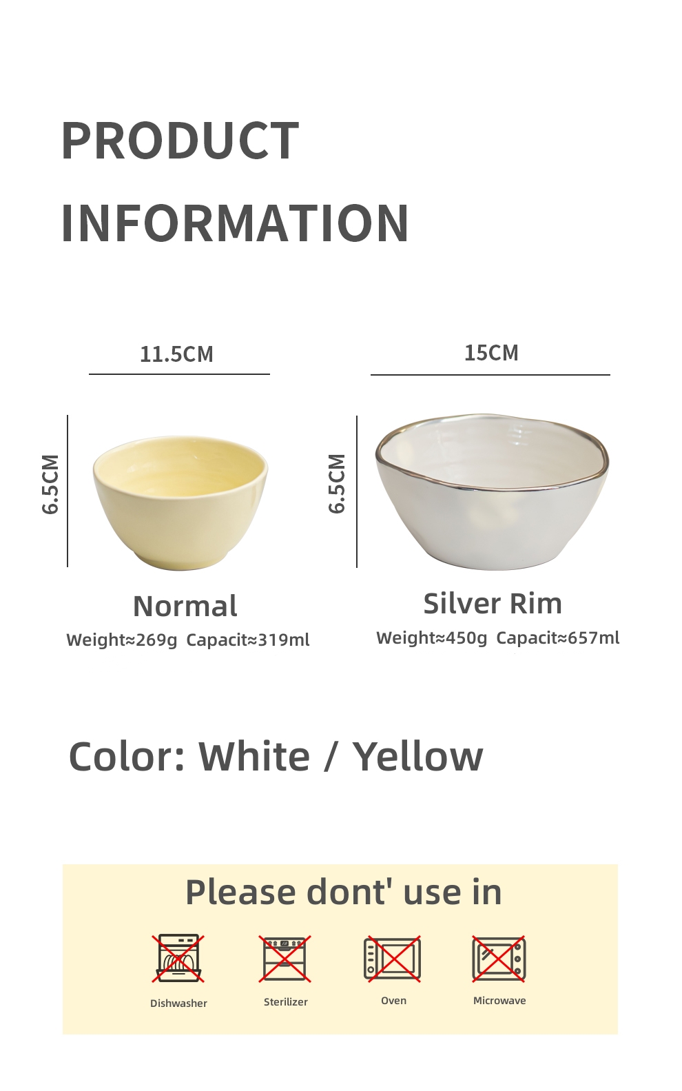 Hotel Restaurant Dough Bowl Ceramic Mixing Bowls In Solid Yellow Color Of Other Volume