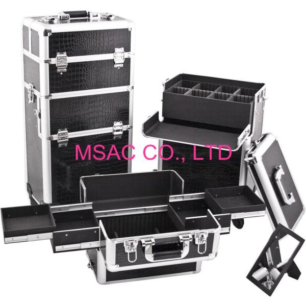 Buy cheap Black Leather Pro Makeup Case Rolling Makeup Cosmetic Organizer from wholesalers