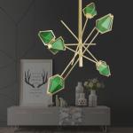 Diamond Chandelier Emerald Green And Milky White Glass Shade Harlow Chandelier