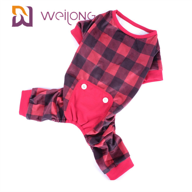 Poly Print Flannel Pet Pajama Warmth Customizable Plaid Dog Pajamas