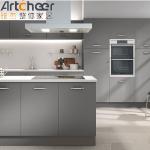 High Gloss White Kitchen Cabinet Set With Laminated Bullnose Countertop