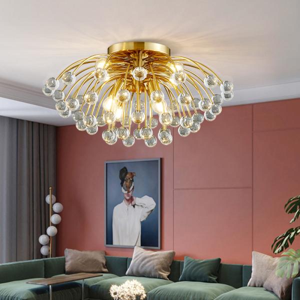 Modern colorful crystal ceiling chandeliers for bedroom living room round Gold