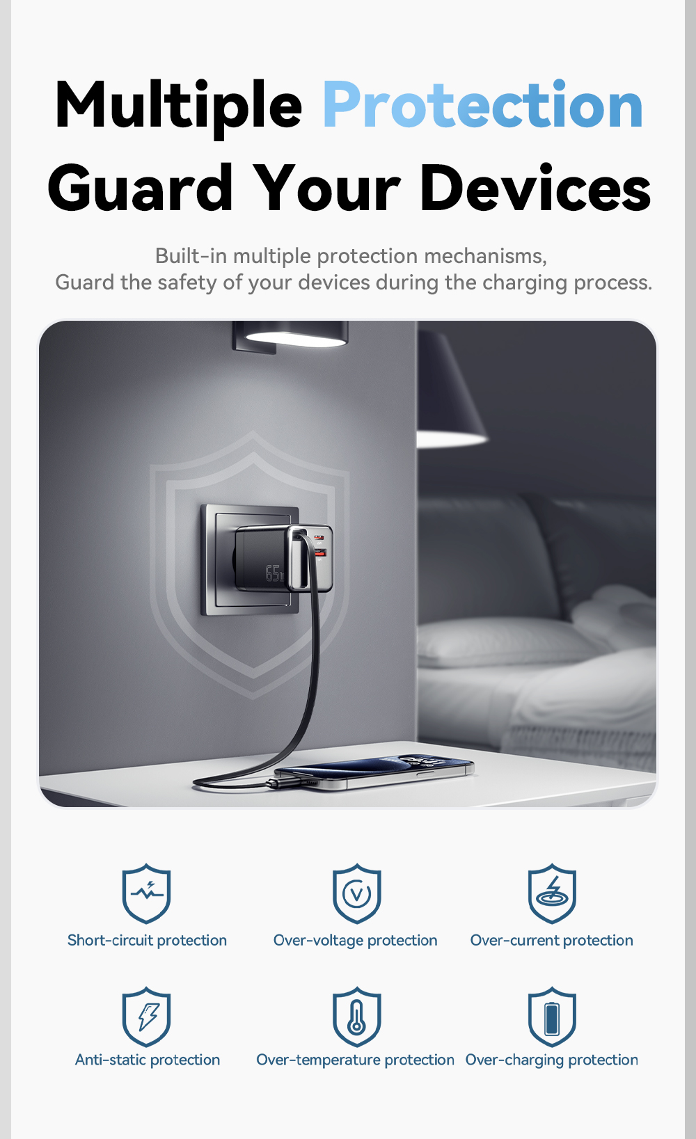 ESSAGER ES-CD49 Series 2 Ports 65W GaN Charger USB Wall Adapter