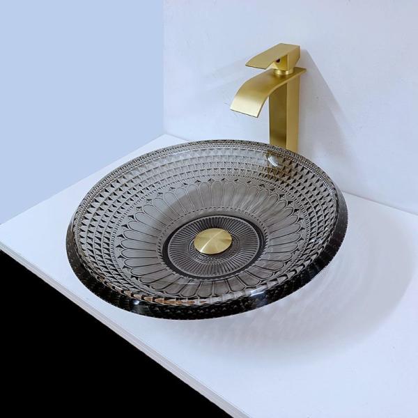 Buy cheap Transparent Shallow Wash Basin Modern Round 19mm Black Bowl Sink Bathroom from wholesalers