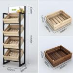 Metal Multifunction Wooden Wine Fruit Vegetable Display Shelves For Grocery Shop