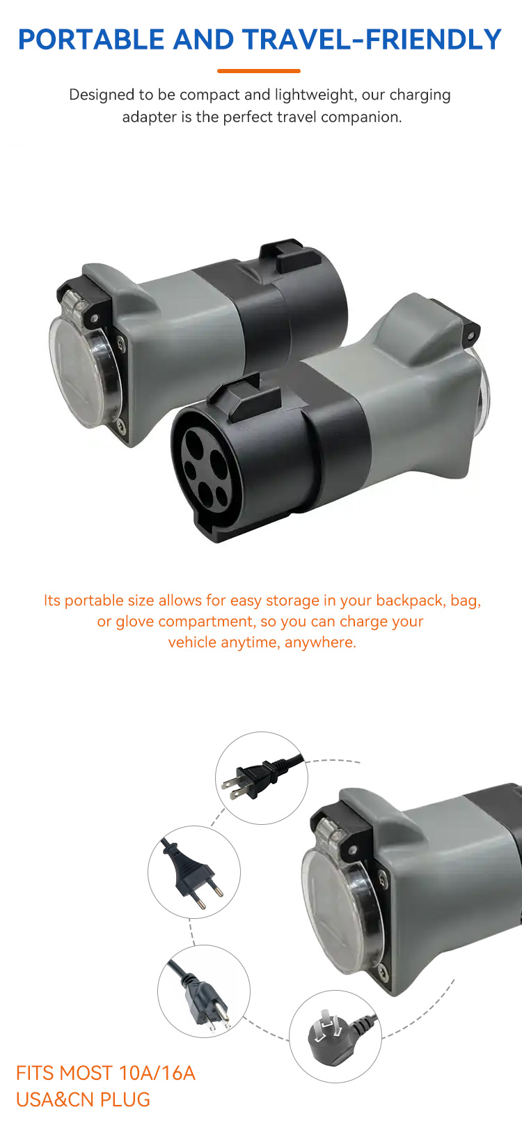 High Temperature Resistant PC J1772 to NEMA 5-15/5-20 EV Charger Adapter for E-Bike Scooter 240V Outlet 3.5 Kw / 7Kw