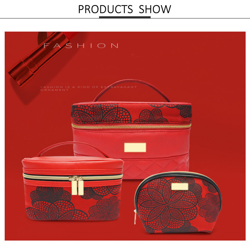 Pattern Printed PU Leather Women Travel Cosmetic Bag Set