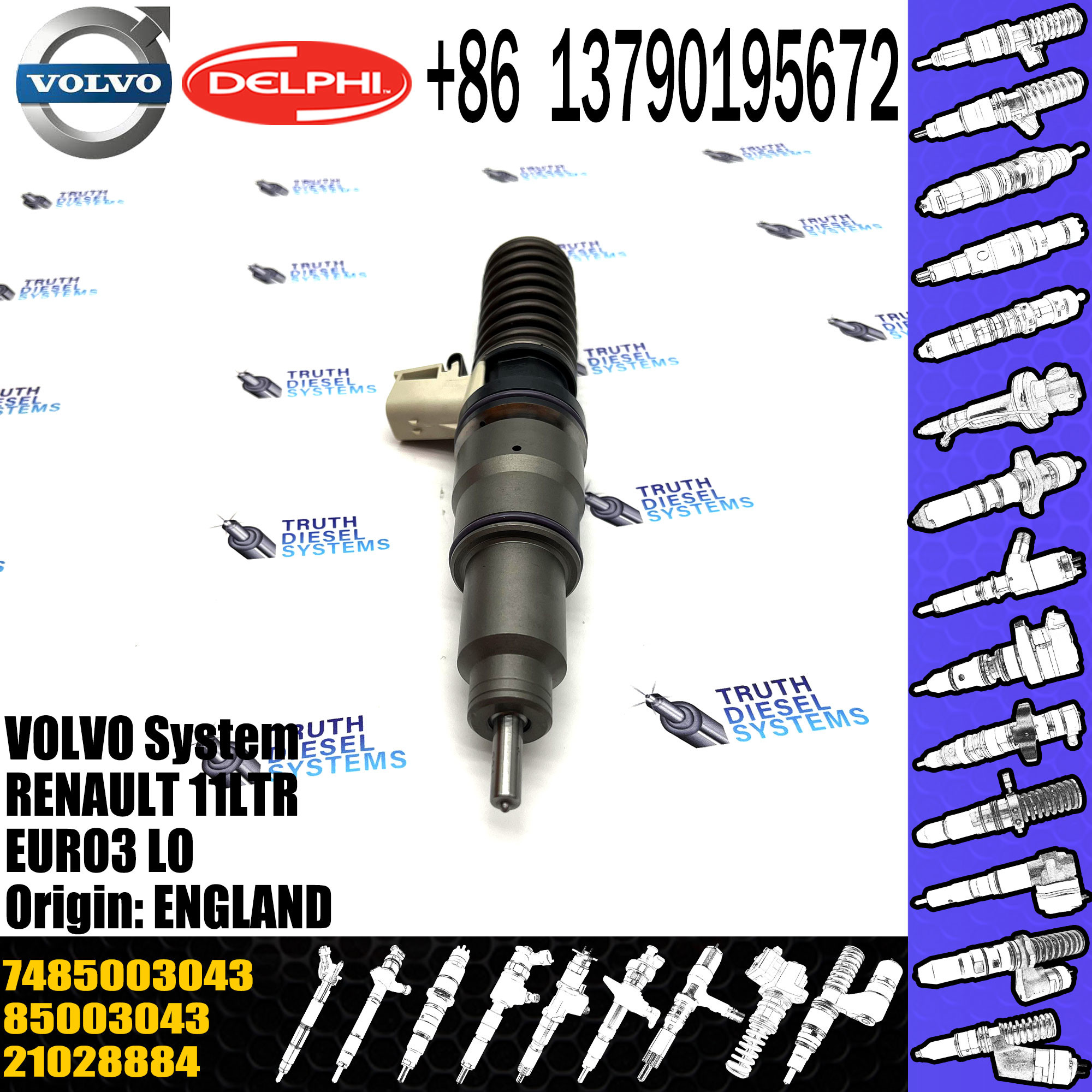 High Quality Diesel Fuel Injector 21028884 7421028884 7485003043 85003043 BEBE4D20001 For 11LTR EURO3 LO