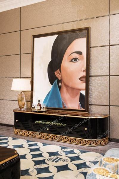 Buy cheap Wall Tv Unit Tv Showcase image Designs Black Lacquer Tv Stand Teak Cd Rack TR-028A from wholesalers
