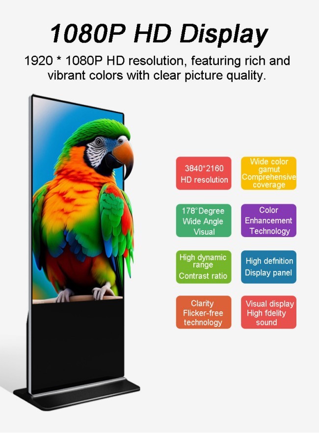 8 Array Mic 75 Inch Vertical Interactive Totem LCD Advertising Display With Android Operating System