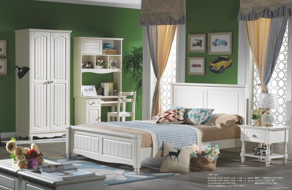 Buy cheap white youth solid wood 1.8m bed room set bed furniture from wholesalers