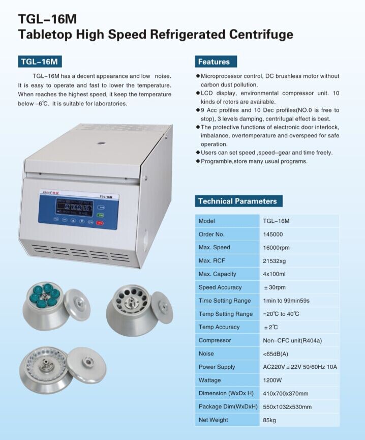 1200W Bench Top High Speed Refrigerated Cold Centrifuge