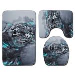Wild Animal Toilet Seat Cushion Tiger Leopard 3pc Bathroom Rug Set