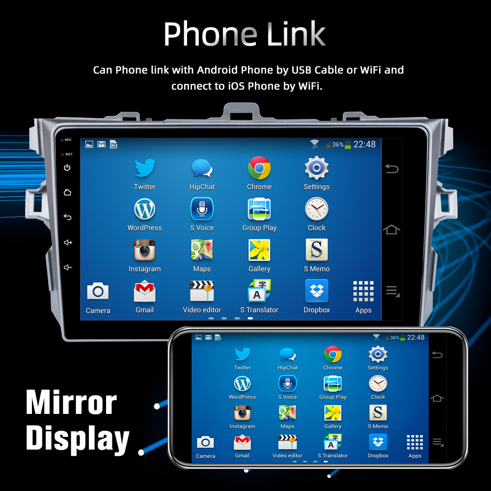 Capacitive Screen Phonelink Android Car Stereo Radio Player For Toyota Corolla 2007-2013