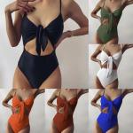 Solid Color Ladies One Piece Swimsuit Chest Tether Sexy Bathing Suits One Piece