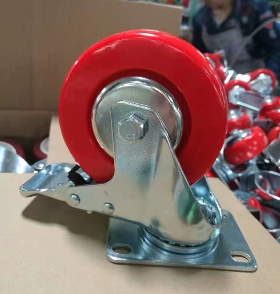 3 4 5inch Industry Wheel Barrow Wheels Double Bearing Red Plastic Wheel Caster