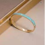 Luxury Brands Enameled Blue Love Buckle Bracelet 24k Gold Stainless Steel Bangle
