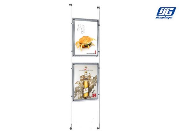 Buy cheap 10mm Clear Crystal LED Light Box , Acrylic Frame A2 Poster Size Stainless Steel Wire Hanging Light Box from wholesalers