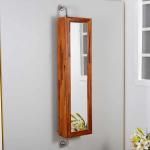 Wall Mounted Rotatable 3mm Mirror Pine Wooden Bathroom Storage