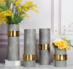 Wholesale Decorative Flower Vases Gold Plated with Marble Cylinder Flower Pot