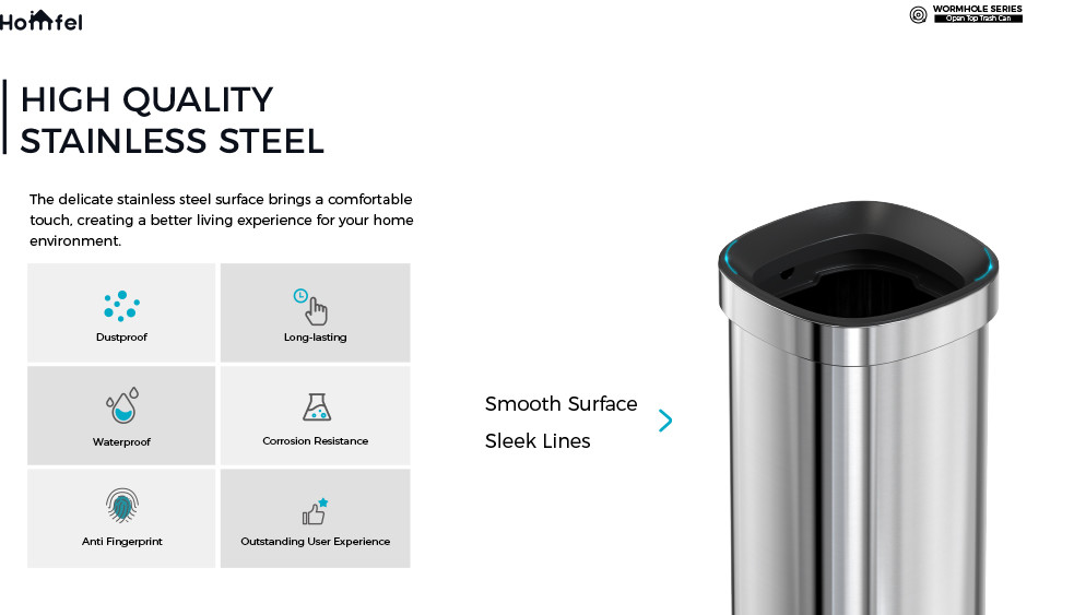 Household SS Rectangle Open Top Garbage Can Without Lid 8L 12L 20L 30L