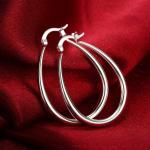 Platinum Plated Smooth Circle 14k Gold Hoops 30×21mm For Women Lady