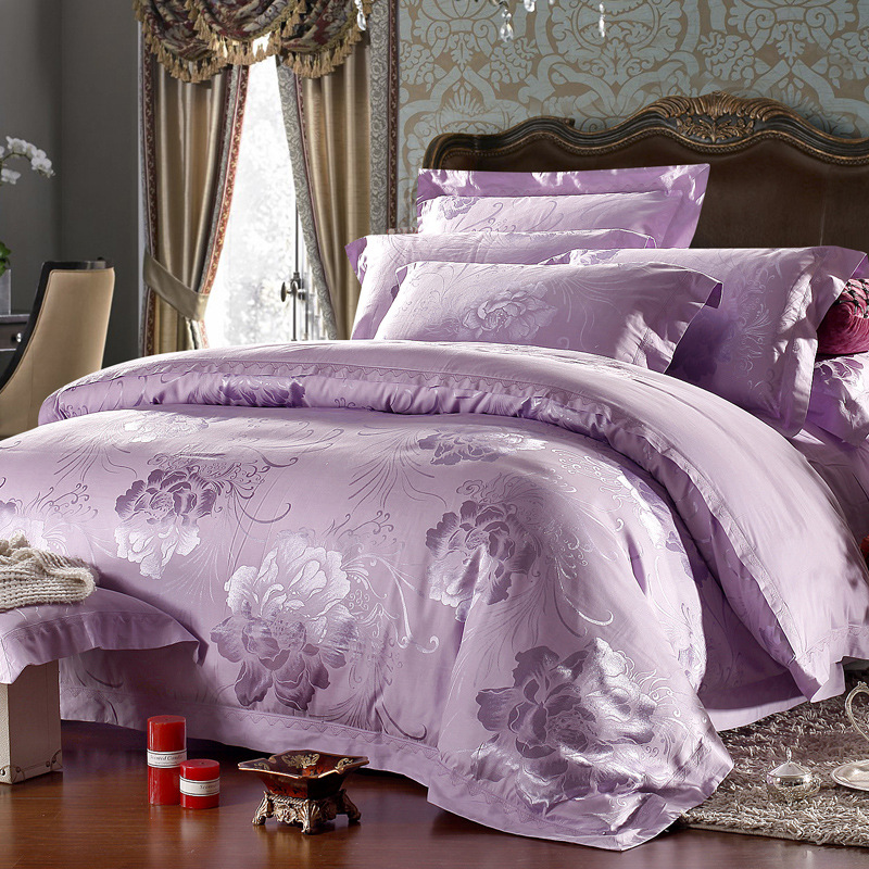 3 4Pcs European Style Embroidery Satin Bedding Set Cotton Sheet Pillow Case Duvet Cover