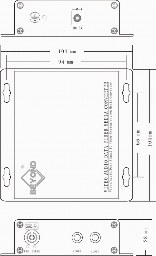 2ch Audio(RCA) To Fiber Convertor Dimensions