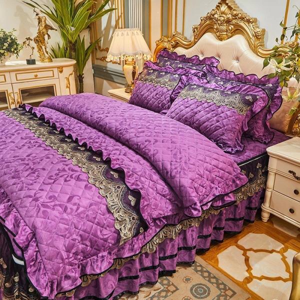 Buy cheap 4 Pcs Winter Bed Spreads Cover Skirt Set with Embroidery of 100% Polyester Material from wholesalers