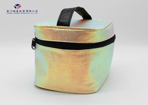 Buy cheap Flashing Gold Leather Cosmetic Bag Eye Catching Customized Lady Handbag from wholesalers